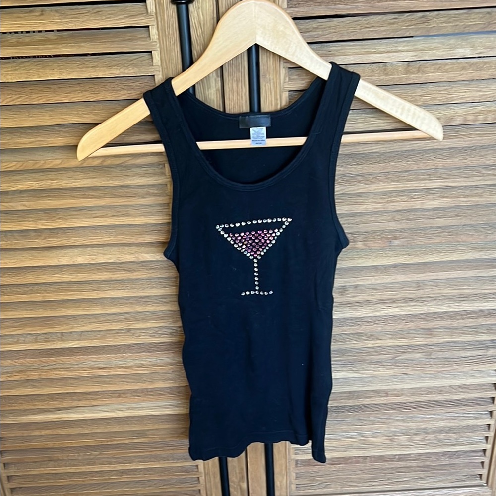 Black Tank Top with Martini Design
